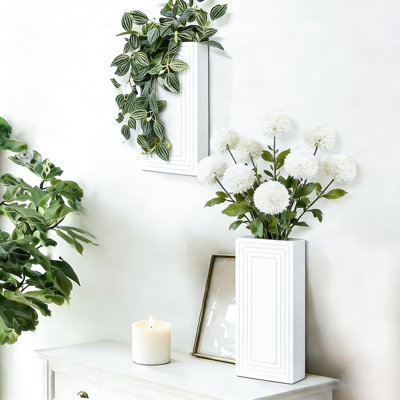 Vase à fleurs en bois mural, paquet de 2 pots à fleurs suspendus pour plantes artificielles d'intérieur Boho moderne, décoration murale pour la maison, cuisine intérieure, salle de bain moderne, salle à manger, salon