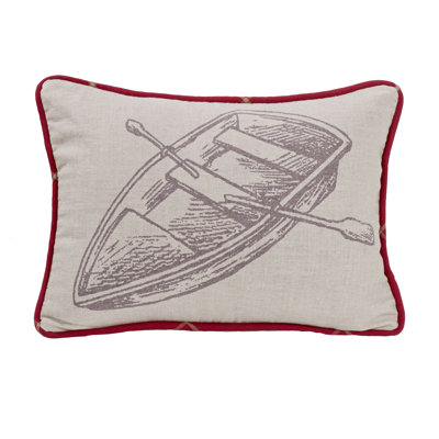 South Haven Tan Red Printed Rowboat Decorative Throw Pillow 16" x 21"
