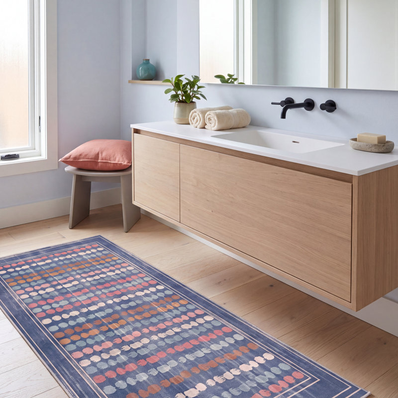 Tapis Osgood moderne à rayures effet pinceau, turquoise, rose et crème, lavable à la machine, antidérapant, à poils courts, pour l'intérieur et l'extérieur, adapté aux animaux domestiques, idéal pour le salon, la chambre, la salle à manger, l'entrée, le corridor ou le bureau.
