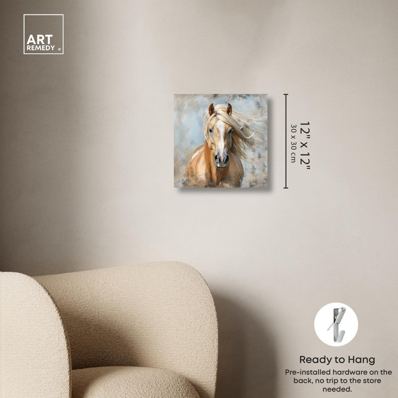 Rustic Brown and Beige Canvas Horse Wall Art, 12" x 12"