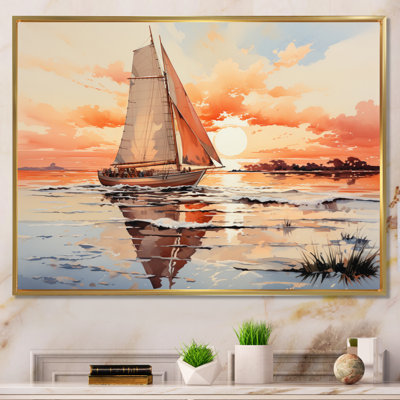 «Dixion Peach Sail Boat Into The Sunset», reproduction d'art sur toile