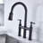Matte Black Pull-Down Kitchen Faucet - Dual Handles For Precise Temperature And Flow Regulation 360-Degree Rotating High Nozzle Enlarged Cleaning Reach Brass Made Durability Bridge Efficient Handle-257915535