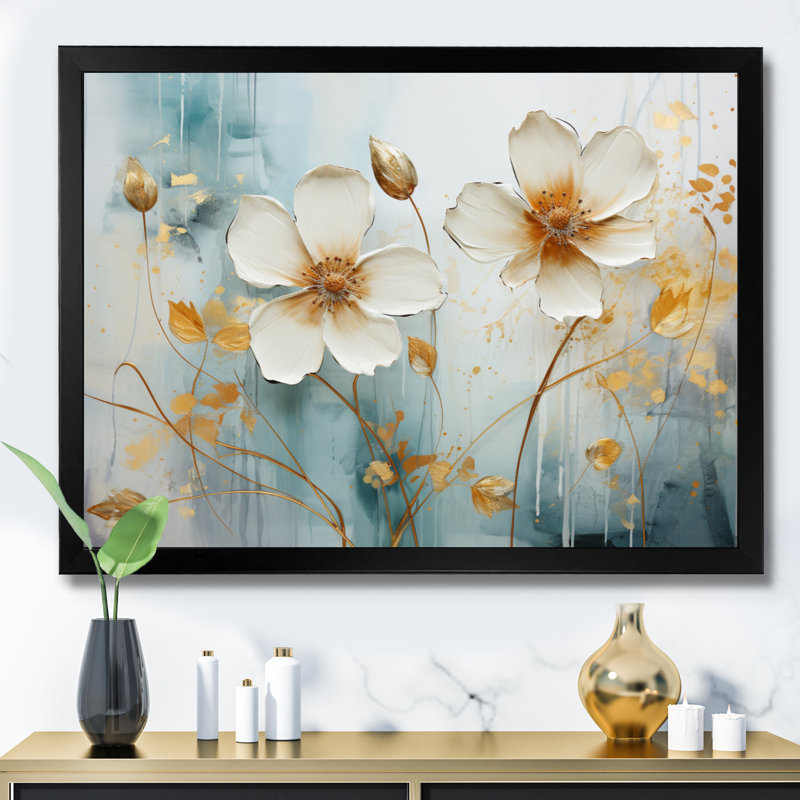 «White Yellow Botanical Fragments - Abstract Botanicals», reproduction d'art sur toile, H 16 po x l 32 po x P 1 po