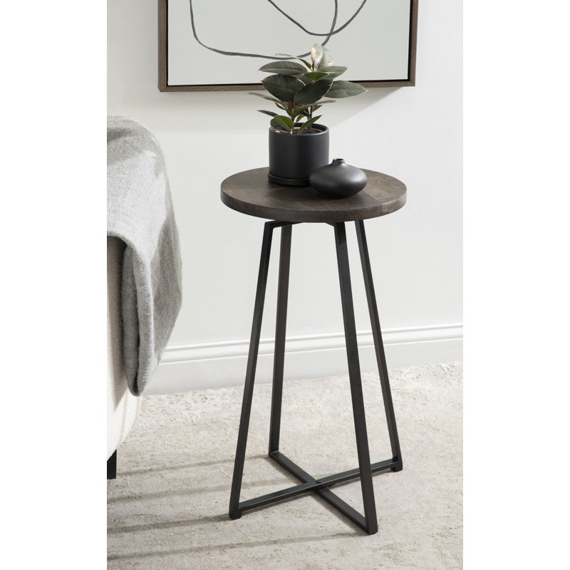 Table d'appoint ronde Larzelere 15 x 15 x 26 naturel, noir, Gris, Noir