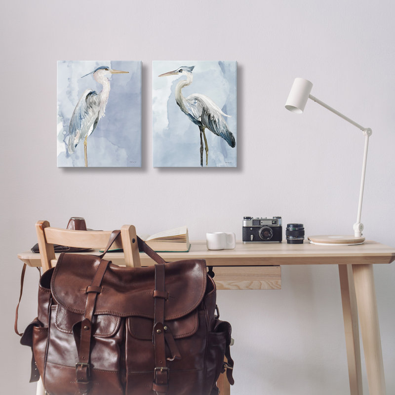 «Heron Birds Stand Blue Sky Watercolor» par Stellar Design Studio, ensemble de 2 peintures, H 20 po x l 16 po