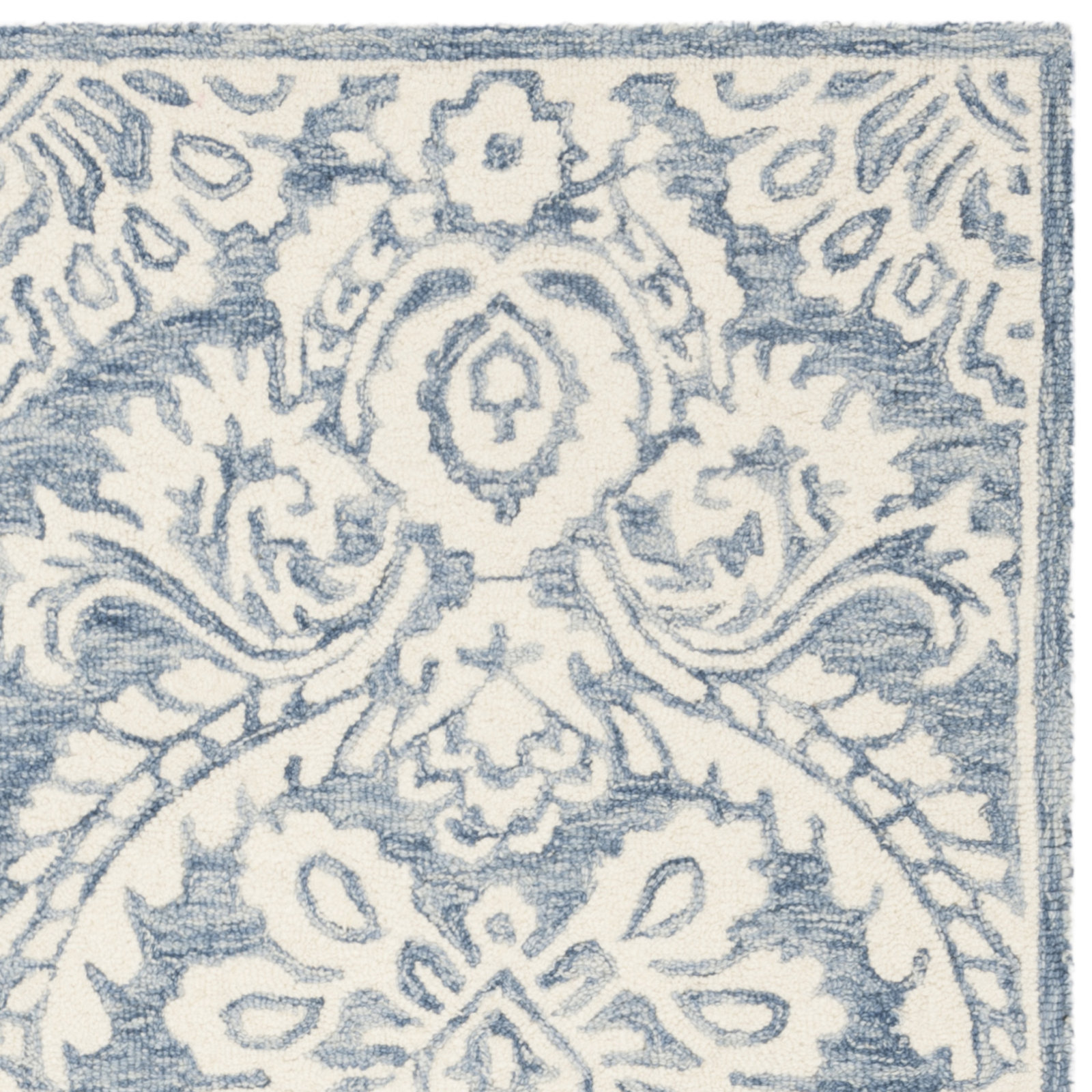 Tansy Handmade Wool Blue/Ivory Rug, Rectangle 4' x 6'