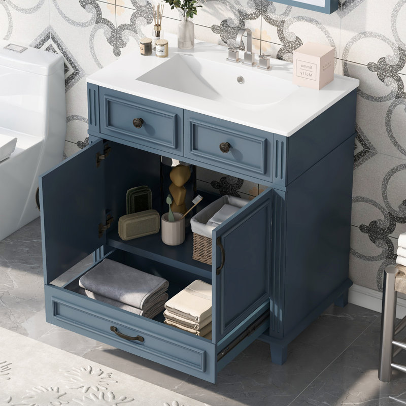 30'' Bathroom Vanity with Ceramic Sink, Blue