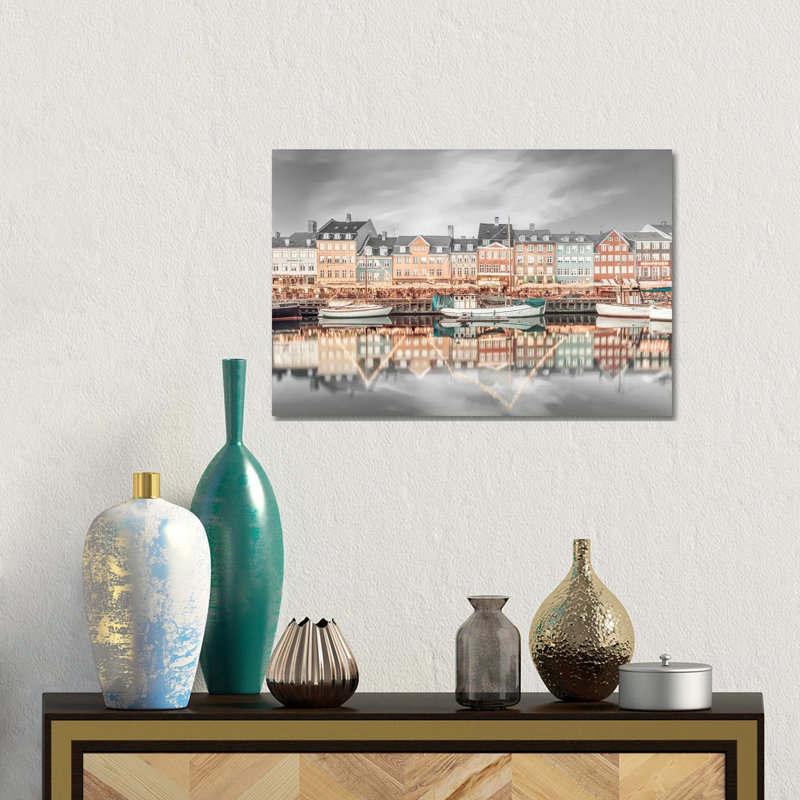 Copenhagen Vintage Nyhavn Idyllic Evening Impression by Melanie Viola - No Frame Gallery-Wrapped Canvas Giclée on Canvas