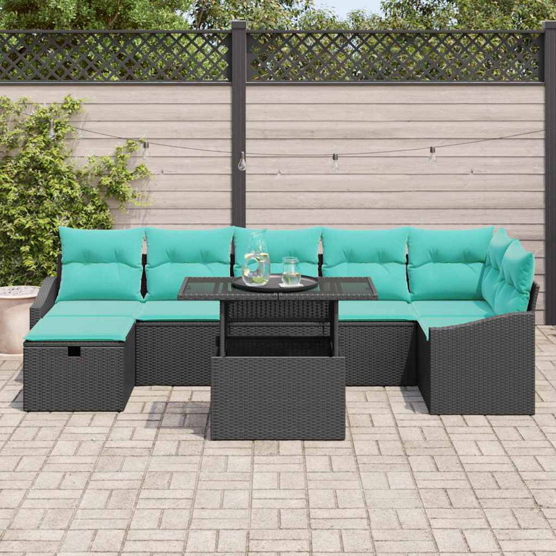 vidaXL Garden Sofa Set Height-Adjustable 8 pcs Black poly rattan