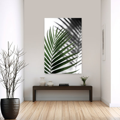 Vibrant Green Palm Leaf Abstract Contemporary Minimalist Palm Nature Plant Wall Art Print 1 Piece Wrapped Canvas Wall Art