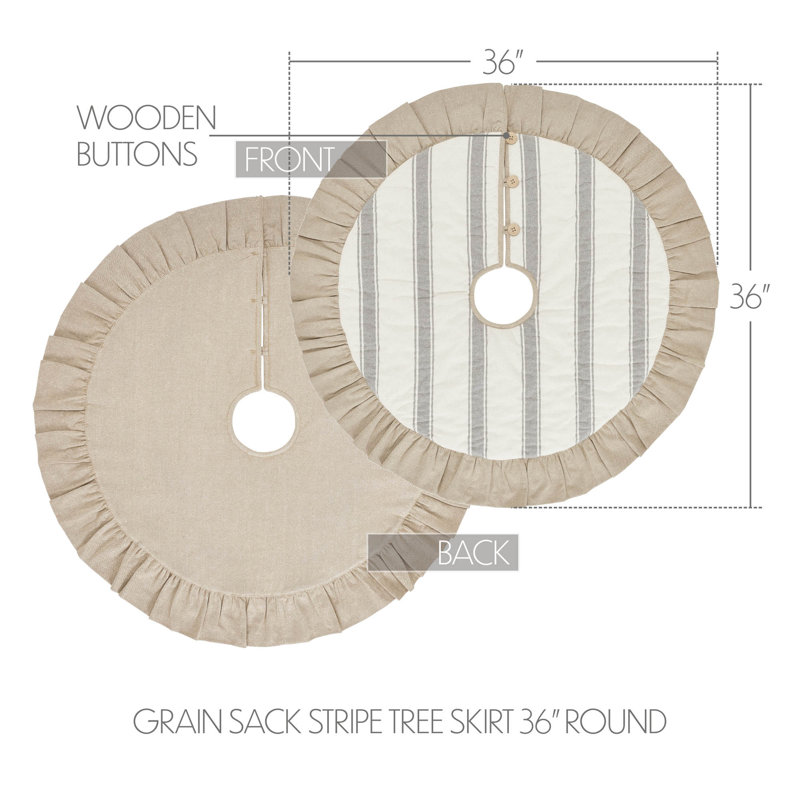 Grace Grain Sack Stripe 36" Round Tree Skirt with Ruffled Edge