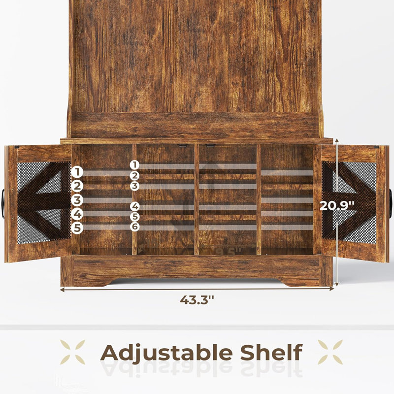 Arbre d'entrée l 43,3 po Coleon avec lumière DEL et rangement pour chaussures, Brun