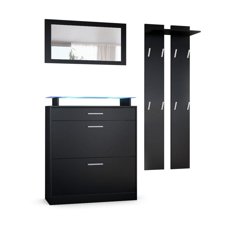 Mcclinton Hall Tree with Shoe Storage, White (glossy)/Black (matt), Yes