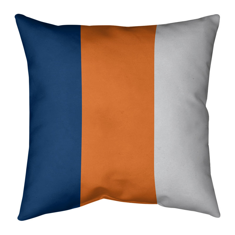 Striped Linen Reversible Throw Pillow, 18" x 18", Navy/Orange/Gray