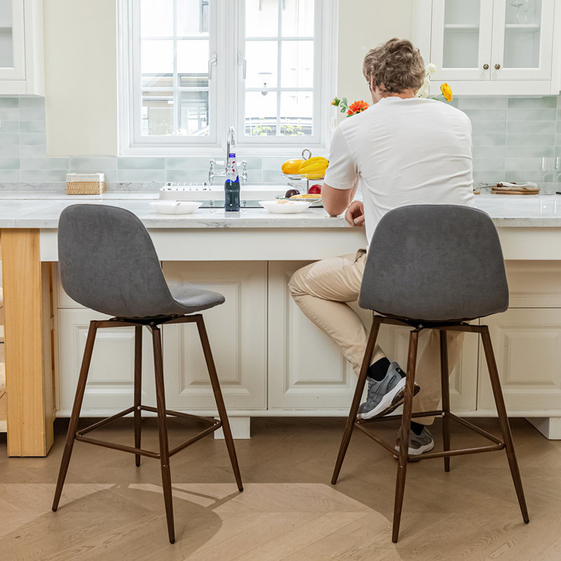 Gillham 360° Swivel Bar Height Stools Solid Back Bar Chairs with Backrest, Footrest for Kicthen/Bar