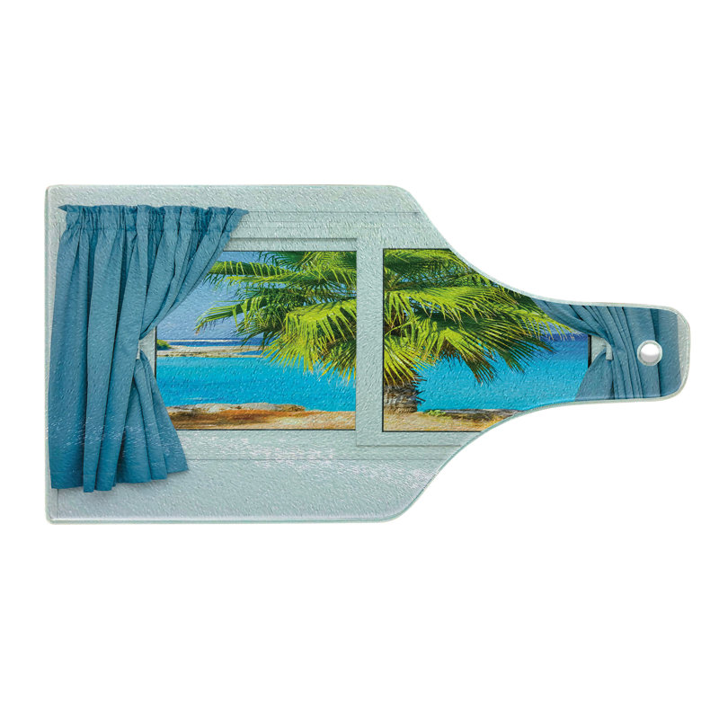Planche à découper en verre trempé coloré Ambesonne Tropical Beach Sun Blue Green