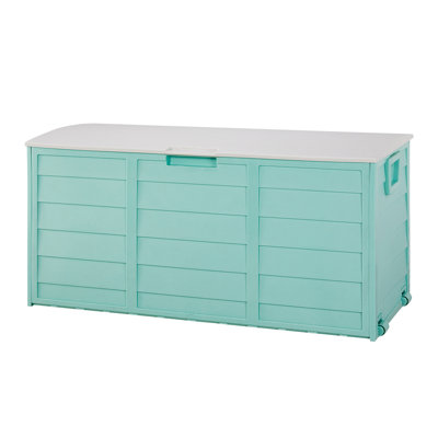 75gal (280l) Lockable Outdoor Garden Storage Deck Box With Wheels - Green Wood-effect Seat Chest