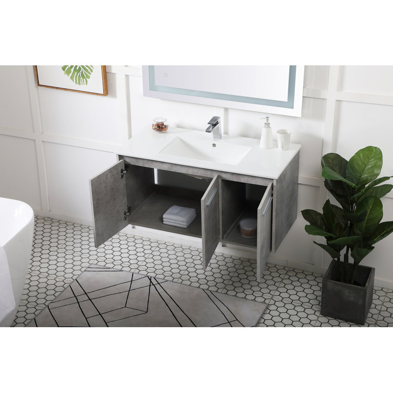 Agostini 40'' Single Bathroom Vanity with Resin Top, Concrete Gray