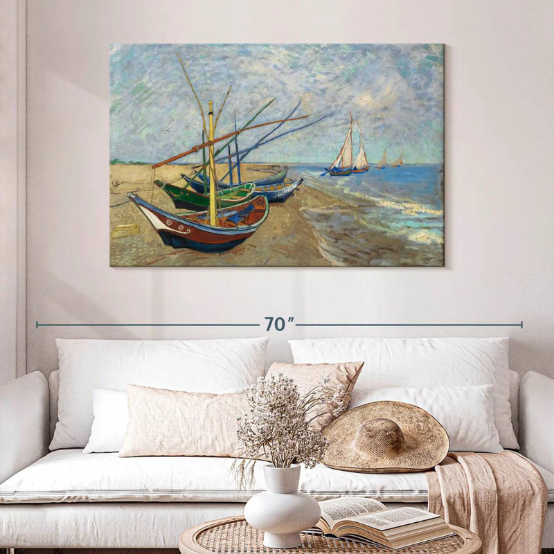 Mehar, bateaux de pêche sur la plage II, H 32 po x l 48 po