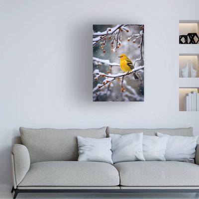 Art mural sur toile tendue - Imagine It Images «Winter Yellow Finch» pour décoration de salon, de chambre à coucher ou de bureau - 16 x 24