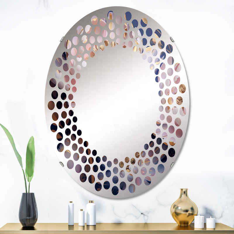 Pivoine rose art déco sur bleu - Miroir mural à pois MIR105703 O, L 24 po x H 36 po