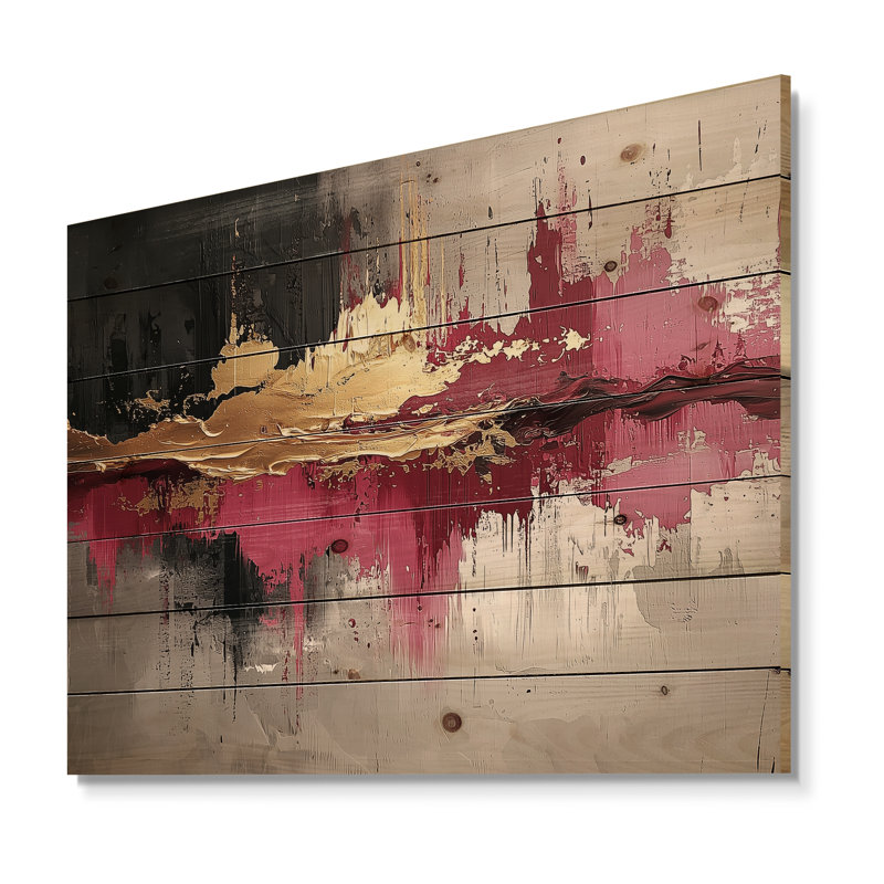 Expressionnisme de fusion rose foncé I - impression sur bois néo-expressionniste - sur bois de pin naturel