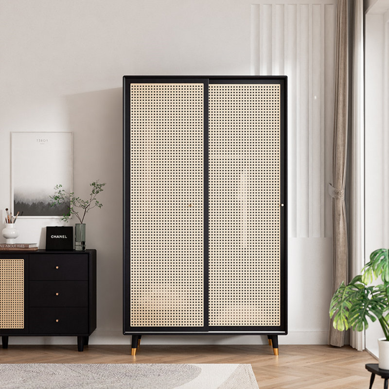 Garde-robe moderne et simple en rotin de luxe, Noir