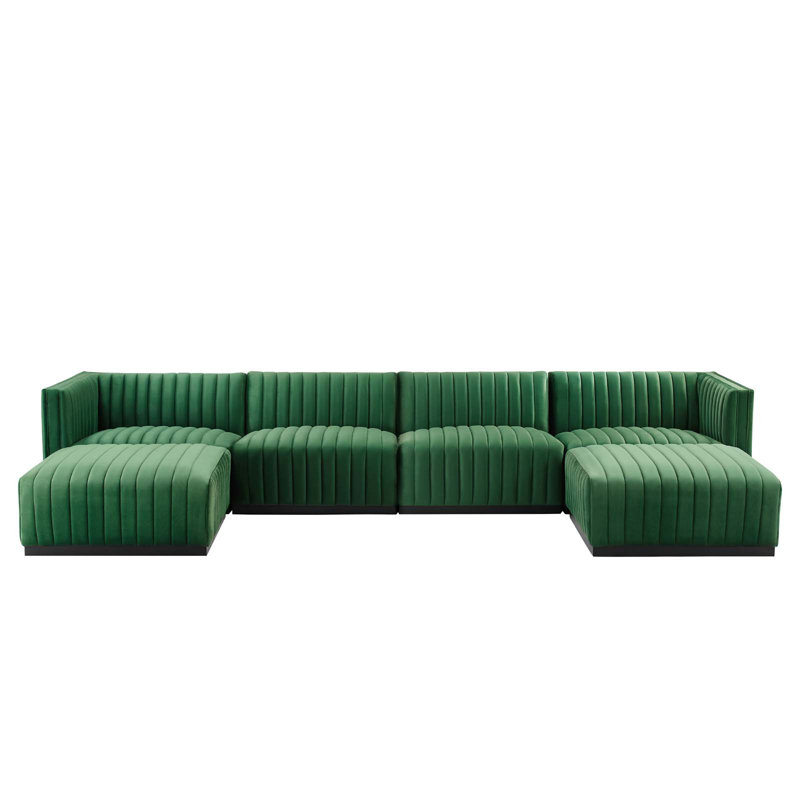 Modway Conjure Channel Tufted Upholstered 6-Piece Sectional Sofa, Emerald Velvet