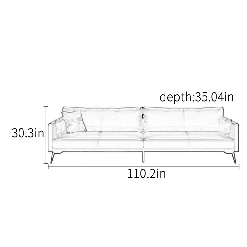 Italian simple leisure office sofa, 30.3" H x 110.2" W x 35.04" D, 4