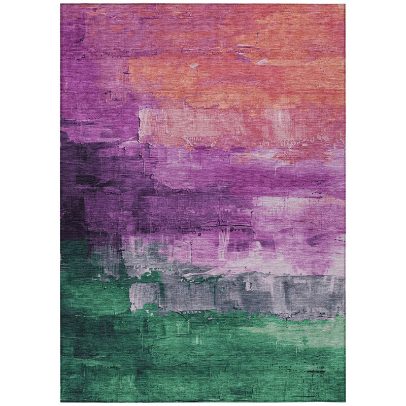 Tapis extérieur lavable abstrait mauve et vert 3 pi x 5 pi