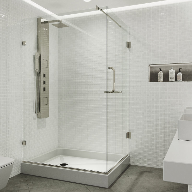 Pacifica 36" W x 48" D x 79" H Hinged Frameless Shower Enclosure with 3/8  Clear Glass&Base, Left, Brushed Nickel