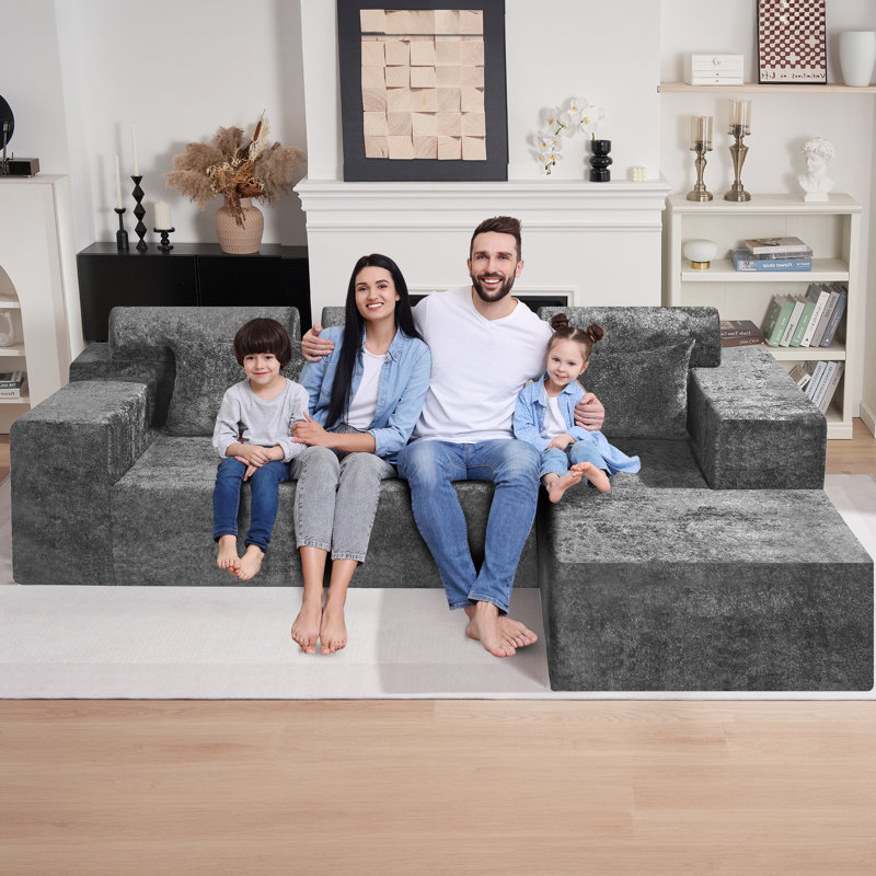 Canapé modulaire en L de 105 po pour salon, Gris, Orienté à droite
