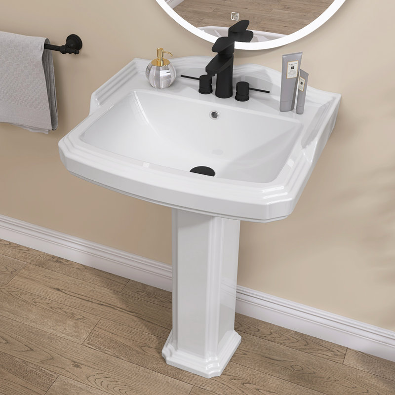 Lavabo sur pied rectangulaire en porcelaine vitreuse avec trop-plein 23 po Ogonbrick
