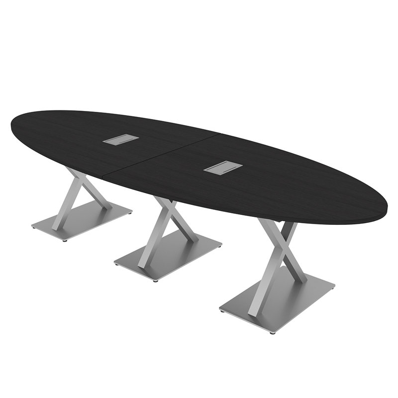 Oval Conference Room Table with x Base and Power Unit, Asian Night, 60" L x 36" W