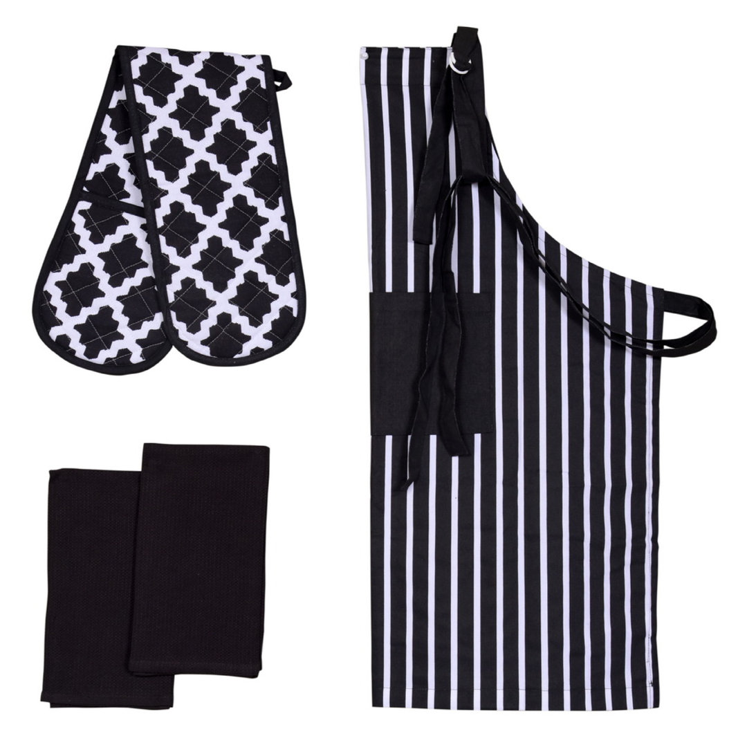 Brambly Cottage Hoppe Striped 100% Cotton Potholder & Oven Mitt Set