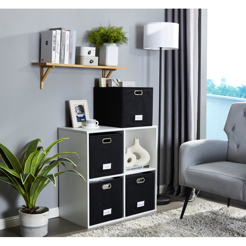 Bac de rangement en forme de cube pliable 13 x 15 avec porte-étiquette et poignées en métal, Noir