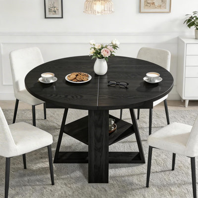 43"–59" Extendable Round Dining Table For 4-8,Oval Kitchen Dining Table With Storage,Black