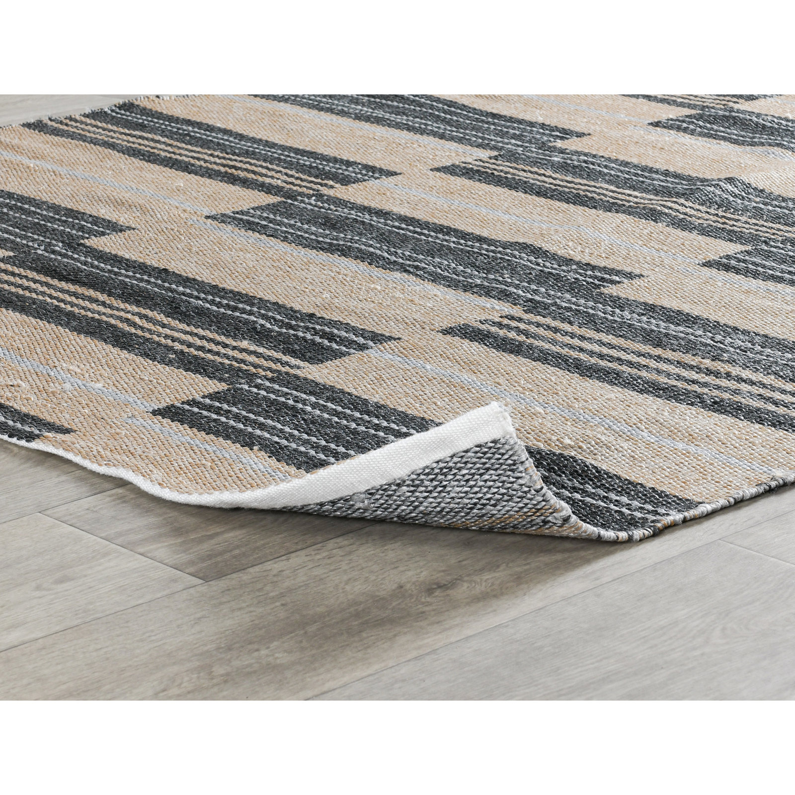 Cindy Charcoal Hand-Woven Striped Outdoor Rug, Rectangle 8' x 10'