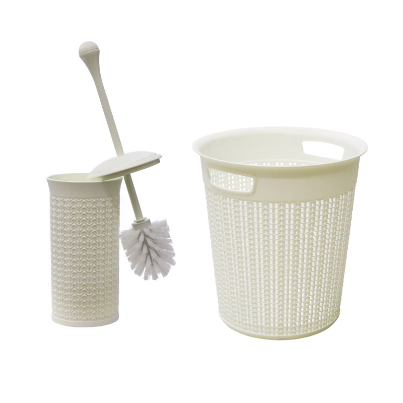 Loop Toilet Brush and Round Plastic Bin, Grey