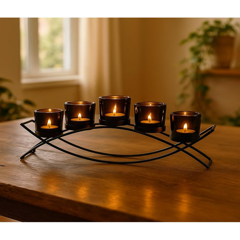 Iron Arch Candle Holder Table Centerpiece, Black