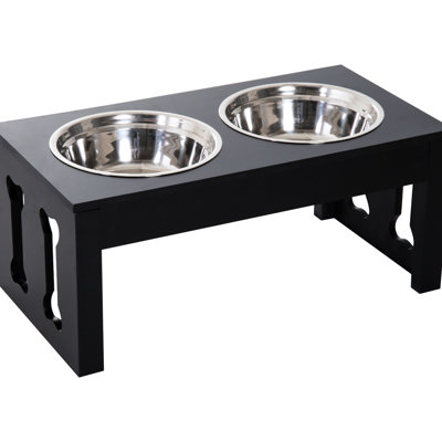 Contenant pour aliments pour animaux 23 po - Noir. Supporte la digestion. 2 bols en acier inoxydable. Conçu. Ornement élégant. Base antidérapante. Le bol pour chien d'eau améliore la qualité de la digestion. Charmant