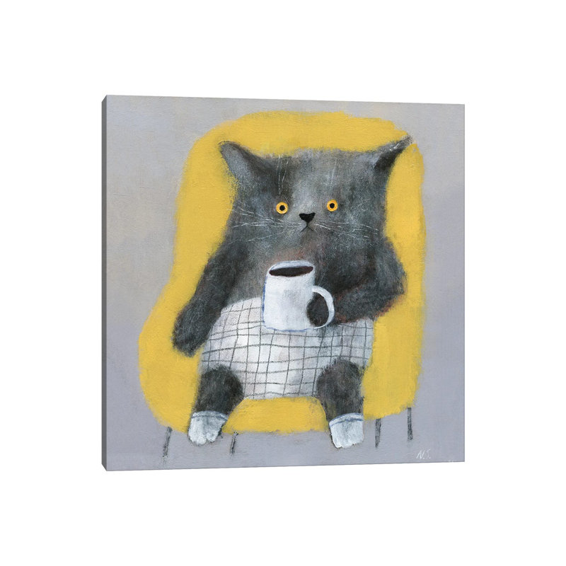 The Cat In The Yellow Chair by Natalia Shaloshvili - Painting on Canvas, 93.98cm H x 93.98cm W x 3.81cm D, Wrapped Canvas