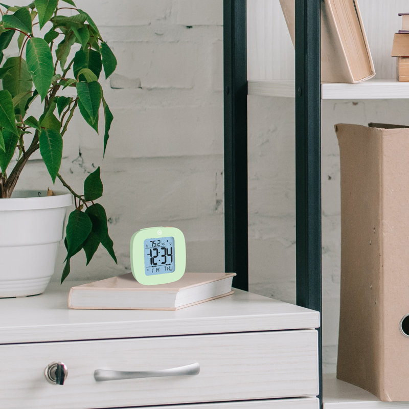 Compact Alarm Clock with Temperature and Date - Large, Easy to Read Display with Backlight, Green