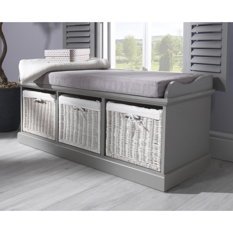 Bastogne Polyester Blend Upholstered Storage Bench, Grey, Grey/White