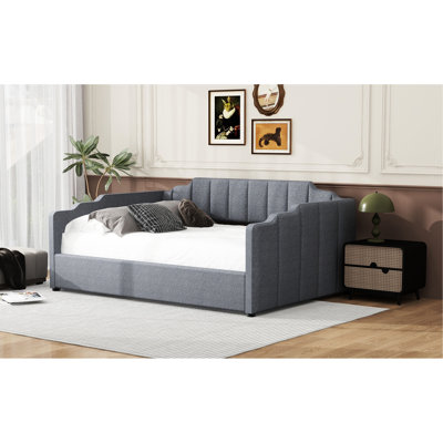 Lit de jour rembourré avec rangement, gris - Confortable et lit double avec fonctionnalité pratique et élégante