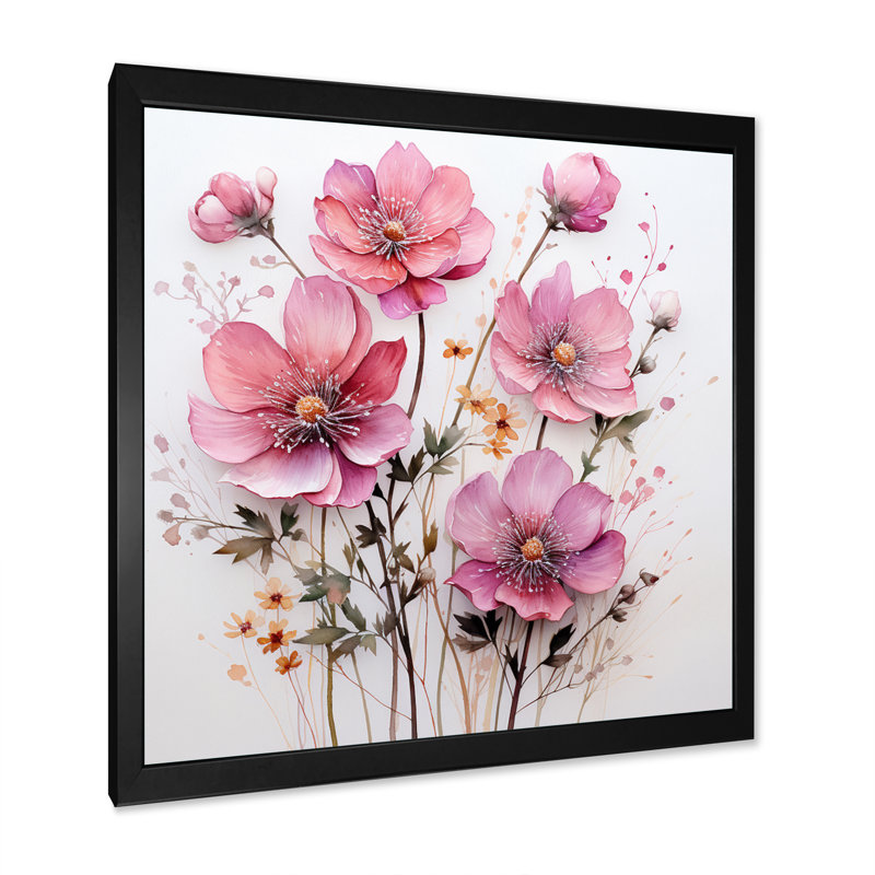 Pink Minimalism Pink Flower - Print, 24" H x 24" W x 1" D, Black Single Picture Framed
