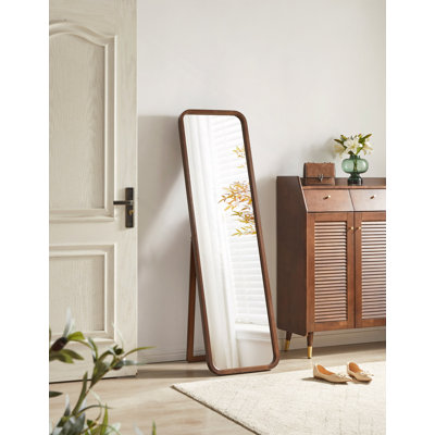 Miroir pleine longueur, miroir de plancher en bois de hêtre massif, miroir autoportant avec support, grand miroir de corps pour le vestiaire de la chambre à coucher