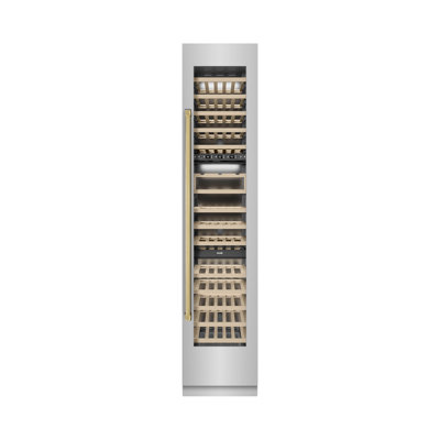 ZLINE Autograph 18 in. 9.0 cu. ft. Triple Zone 68 Bottle Hinge Column Wine Cooler in Stainless Steel with Accents