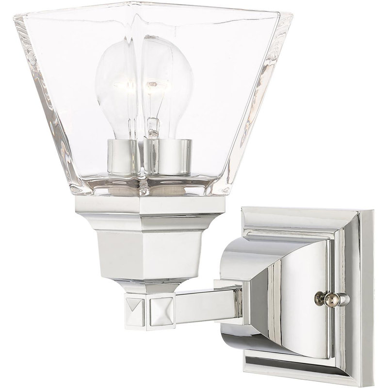 Wall Sconce: 1-Light Clear Glass Shade., Polished Chrome