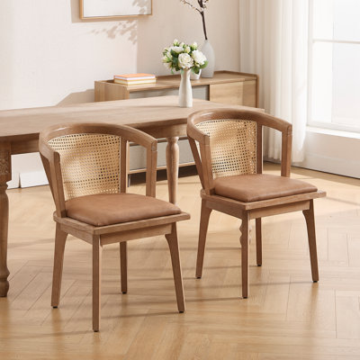 Rustic Dining Chair With Wicker Back And Wide Seat For Dining Room, Parlor
